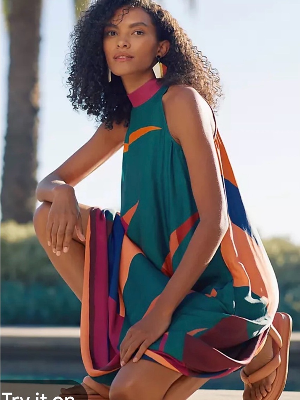 Farm Rio/Anthropology Halter maxi Geometric Print Dress